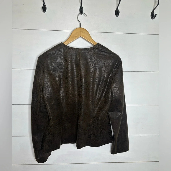 Chicos Snake Skin Faux Leather Jacket Brown Medium Size 1 8 Embossed Reptile - Picture 4 of 9